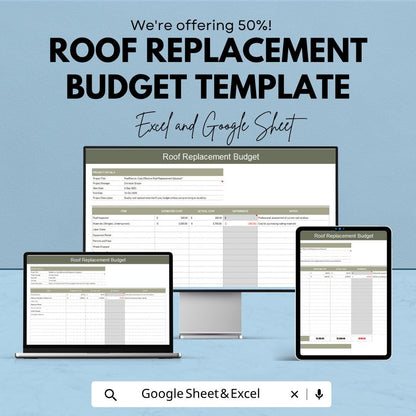 Roof Replacement Budget Template | Roofing Cost Estimator Spreadsheet | Roof Project Budget Planner | Excel & Google Sheets |