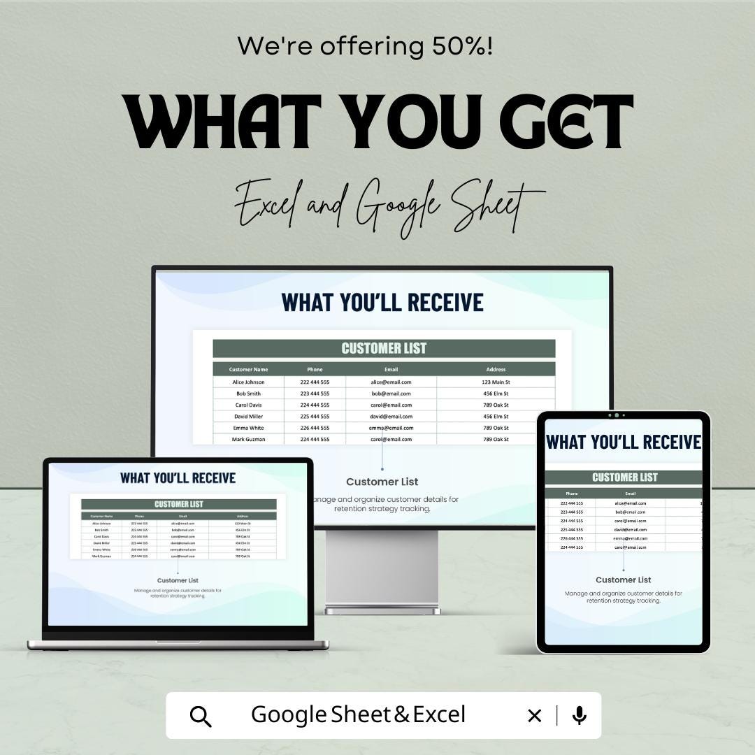 Post-Sale Customer Retention Tracker Sheet - Excel & Google Sheet | Track Customer Engagement and Retention with Automated Metrics