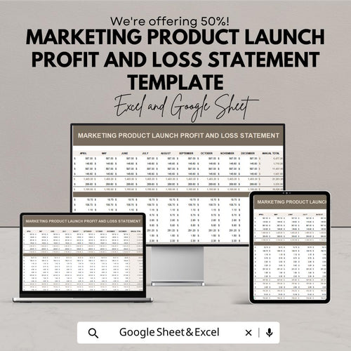 Marketing Product Launch Profit and Loss Statement Template | Excel & Google Sheets | Business Budget Planner, Financial Tracker