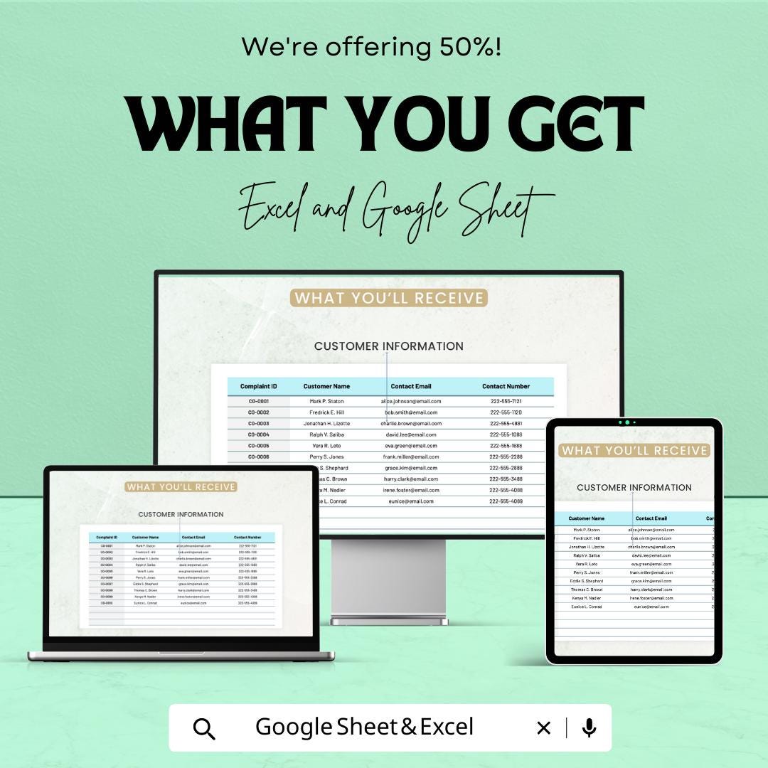 Operations Customer Complaint Tracking Template | Complaint Management Spreadsheet | Excel & Google Sheets