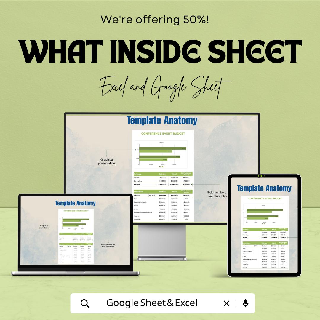 Conference Event Budget Template | Event Budget Planner | Event Expense Tracker | Conference Planning Spreadsheet | Budget Tracker
