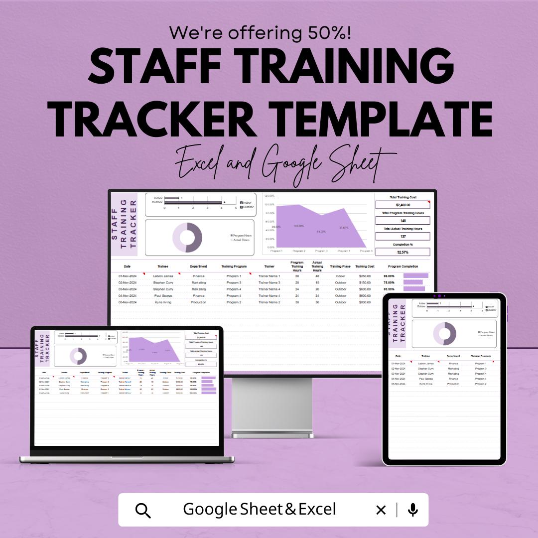 Staff Training Tracker Template | Employee Training Log Excel & Google Sheets | HR Training Management Spreadsheet