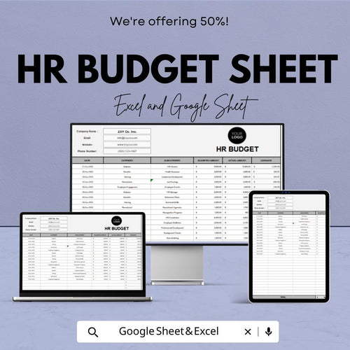 HR Budget Sheet | Excel & Google Sheets HR Budget Planner | Editable HR Expense Tracker | Business Financial Template