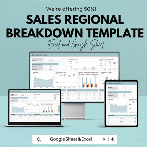 Sales Regional Breakdown Template | Excel & Google Sheet Dashboard | Regional Sales Report | Sales Analysis Template | KPI Tracker |