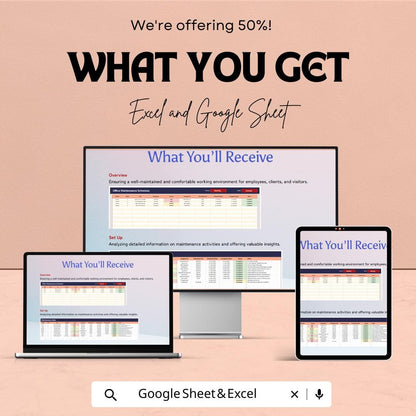 Office Maintenance Schedule Sheet | Excel & Google Sheet | Detailed Maintenance Planner | Office Task Management Template | Easy to Use