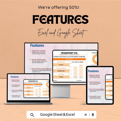 Fleet Performance Dashboard | Transport  and ogistics Analytics Spreadsheet | Vehicle KPI Tracker | Google Sheets & Excel Template