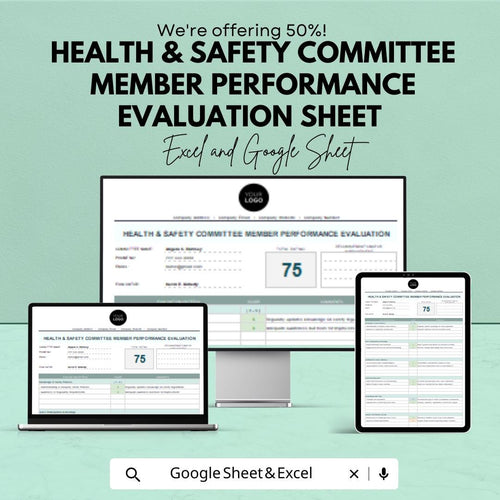 Health & Safety Committee Member Performance Evaluation Sheet | Excel and Google Sheets Template | Workplace Safety Evaluation