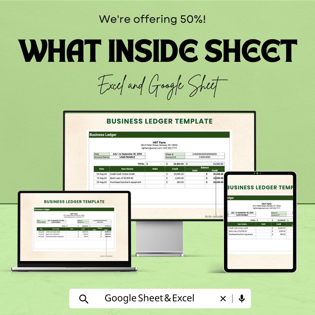 Business Ledger Template | Accounting Ledger Spreadsheet | Bookkeeping Template | Income Expense Tracker | Double Entry Ledger