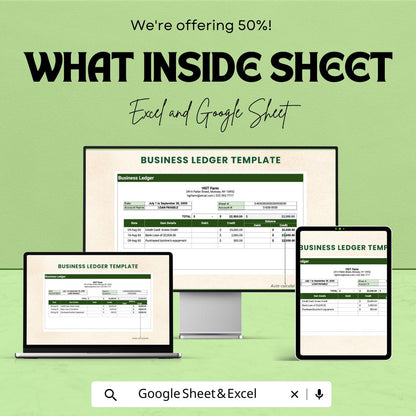 Business Ledger Template | Accounting Ledger Spreadsheet | Bookkeeping Template | Income Expense Tracker | Double Entry Ledger