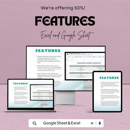 Purchase Order Checklist Template | Google Sheets & Excel | Procurement Form | Order Tracking Sheet | Editable Instant Download