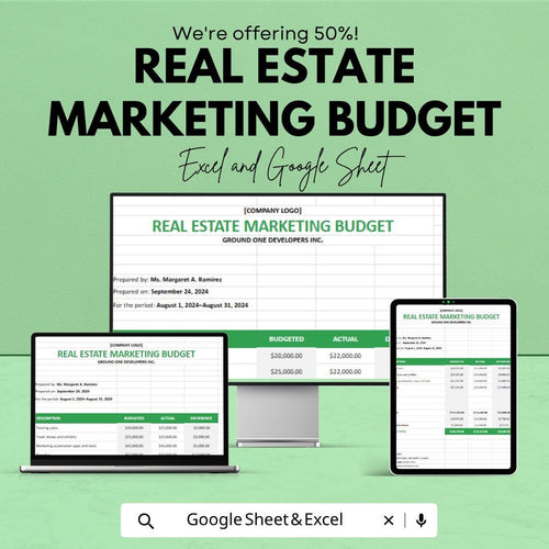 Real Estate Marketing Budget Template | Property Marketing Expense Tracker | Realtor Budget Planner | Marketing ROI Spreadsheet |