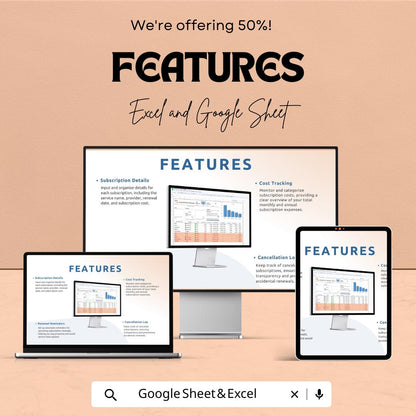 Subscription Tracker Sheet | Excel and Google Sheet | Subscription Management Template | Track Subscriptions & Costs | Budgeting Tool