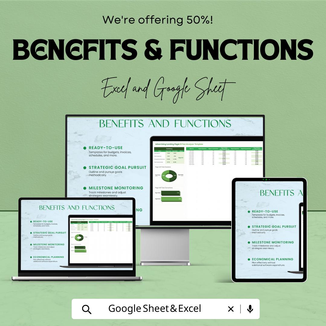 Advertising Landing Page A/B Test Analyzer Template, A/B Testing Spreadsheet, Landing Page Conversion Tracker, Marketing Split Test Tool