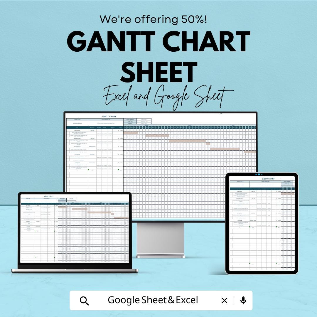 Gantt Chart Sheet | Excel and Google Sheets | Project Management Template | Timeline & Task Tracker