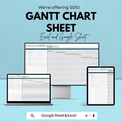Gantt Chart Sheet | Excel and Google Sheets | Project Management Template | Timeline & Task Tracker
