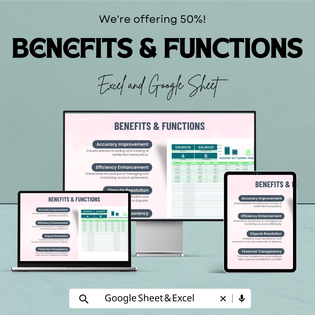 Account Settlement Tracking Template | Payment Tracking Spreadsheet | Settlement Record Log | Account Balance Tracker
