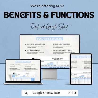 Workplace Ergonomics Survey Analysis Template | Employee Ergonomic Assessment Tool | HR Survey Dashboard | Excel & Google Sheets