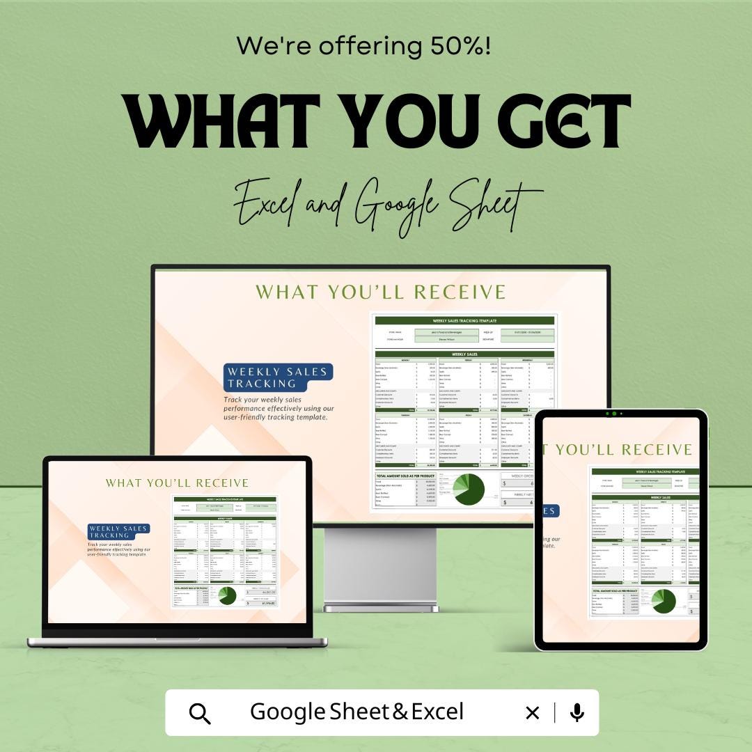 Weekly Sales Tracking Template | Sales Tracker Excel & Google Sheets | Weekly Revenue Tracker | Small Business Sales Log Template