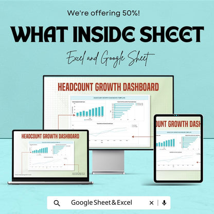Headcount Growth Dashboard | Excel and Google Sheets Template for Employee Tracking | Workforce Growth & Gender Analysis
