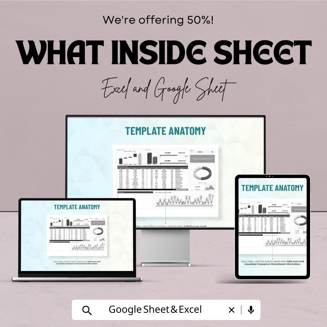 Finance Credit Management Dashboard - Excel & Google Sheets Template for Credit Health Tracking and Financial Control