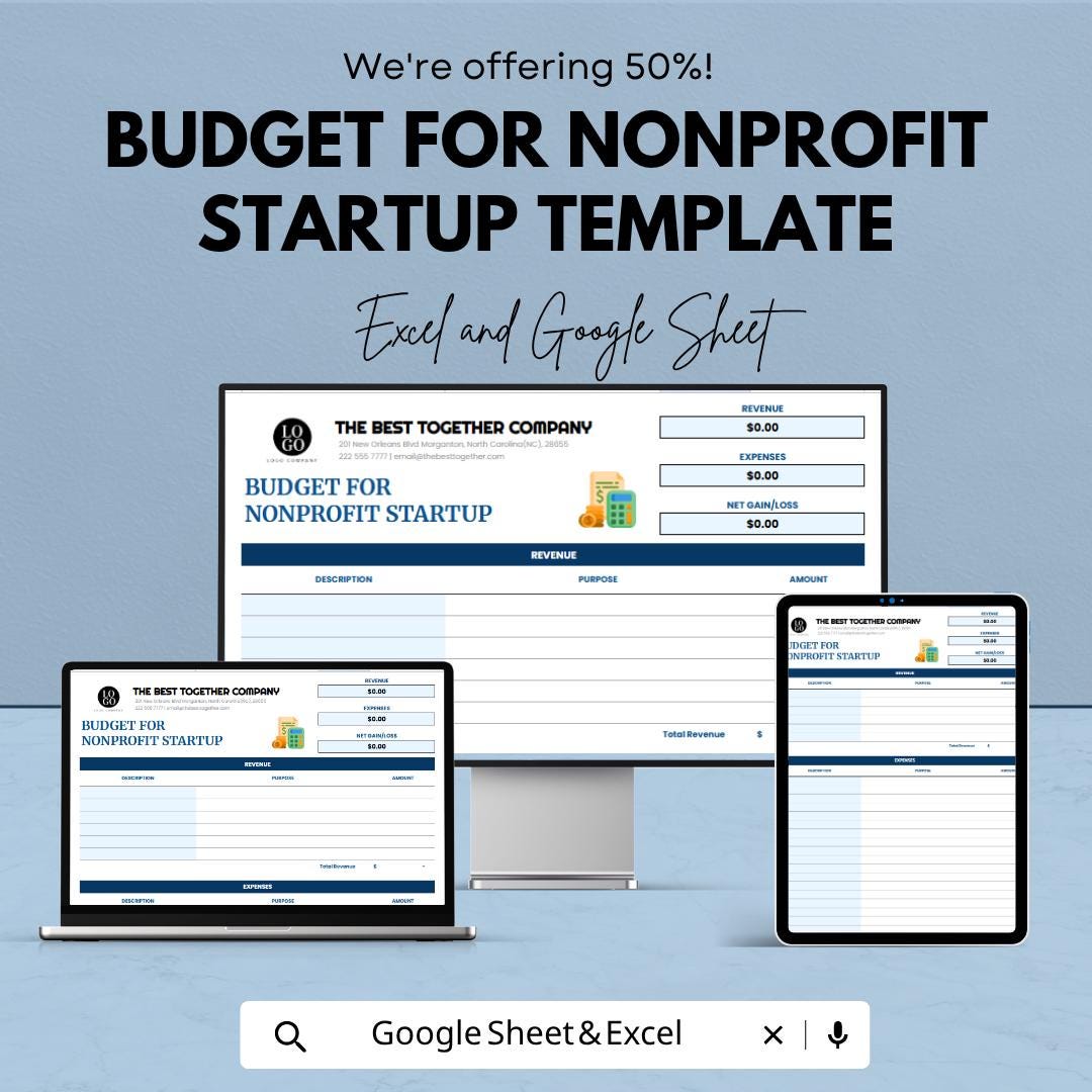 Nonprofit Budget Template | Startup Budget Planner | Charity Budget Spreadsheet | Grant Tracker | Nonprofit Financial Plan
