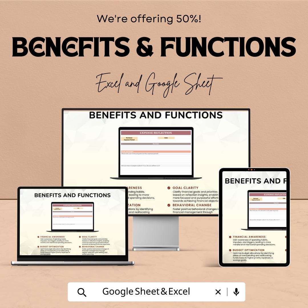 Expense Reflection Template | Expense Review Spreadsheet | Budget Reflection Planner | Personal Finance Review