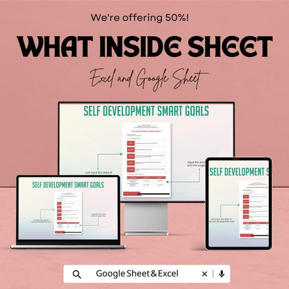 SMART Goals Template Excel & Google Sheets | Self Development Planner | Goal Setting Worksheet | Productivity Tracker | Personal Growth