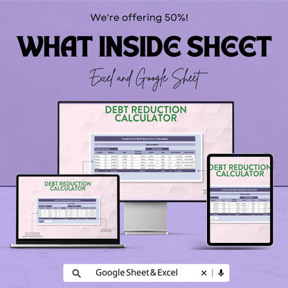 Debt Reduction Calculator Sheet | Excel & Google Sheet | Personal Finance Tracker | Debt Payoff Plan | Financial Freedom