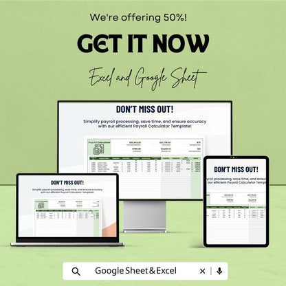 Payroll Calculator Sheet | Google Sheets & Excel Template | Automated Payroll Calculation | Employee Pay Tracker | Payroll Budgeting Tool