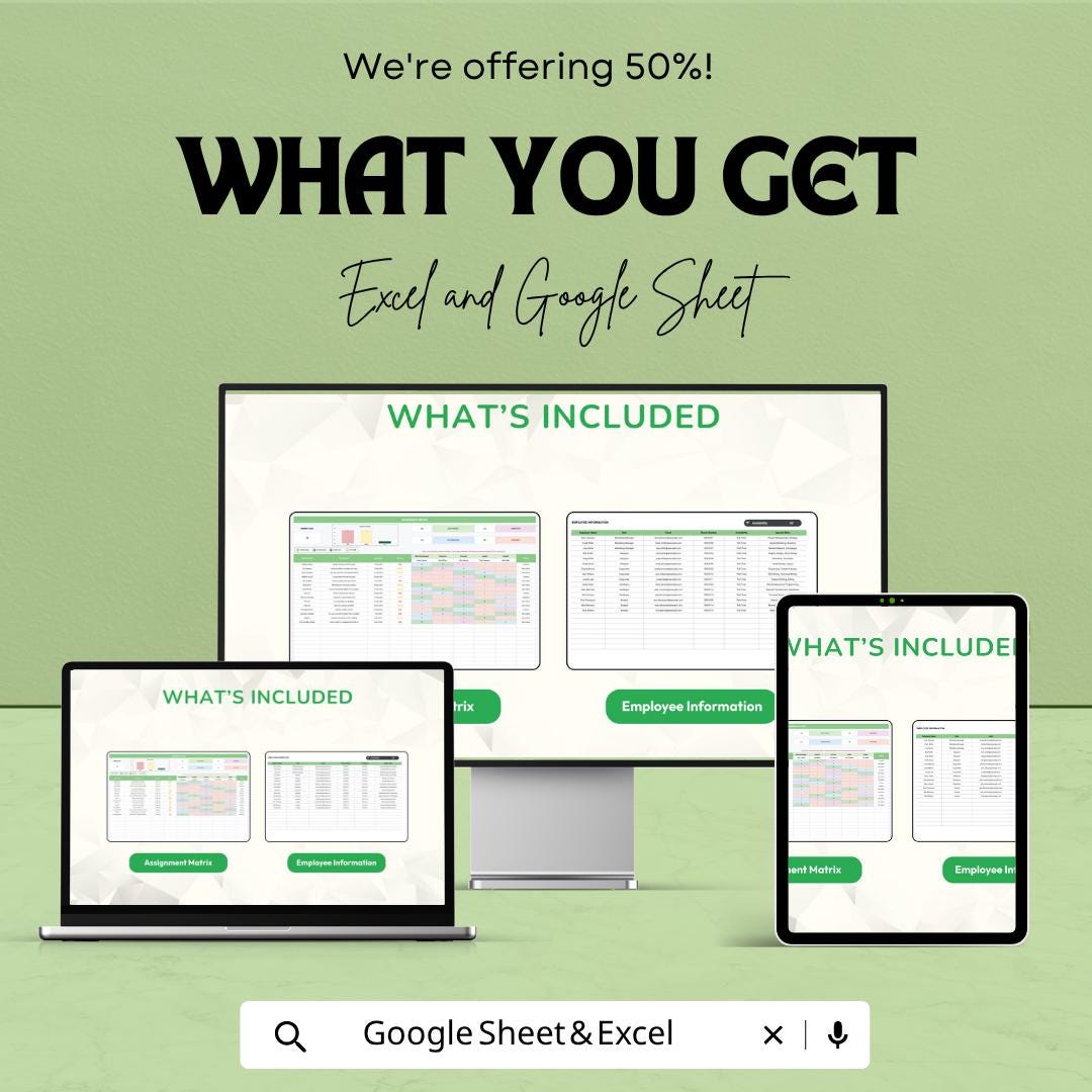 Assignment Matrix Template | RACI Matrix Spreadsheet | Task Management Tracker | Excel & Google Sheets | Team Assignment Planner Dashboard