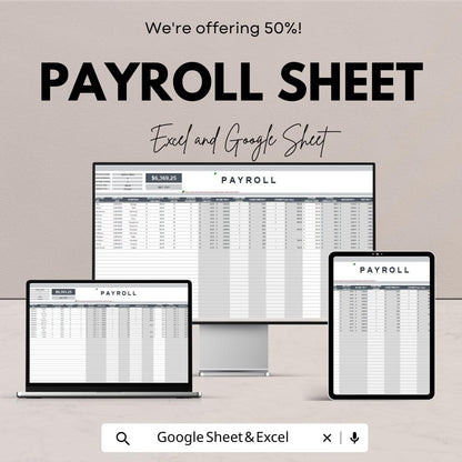 Payroll Sheet - Professional Payroll Template - Google Sheets - 50% OFF - Easy Wage Calculation & Tax Handling for Small Businesses