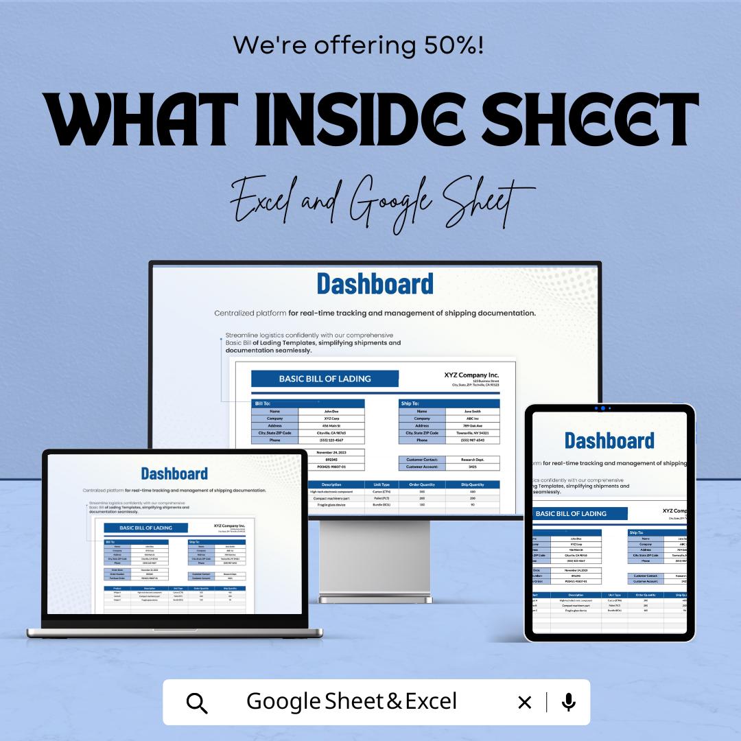 Basic Bill of Lading Template - Excel & Google Sheets, Shipping Documentation, Freight Bill, Logistics Tracker, Digital Download,