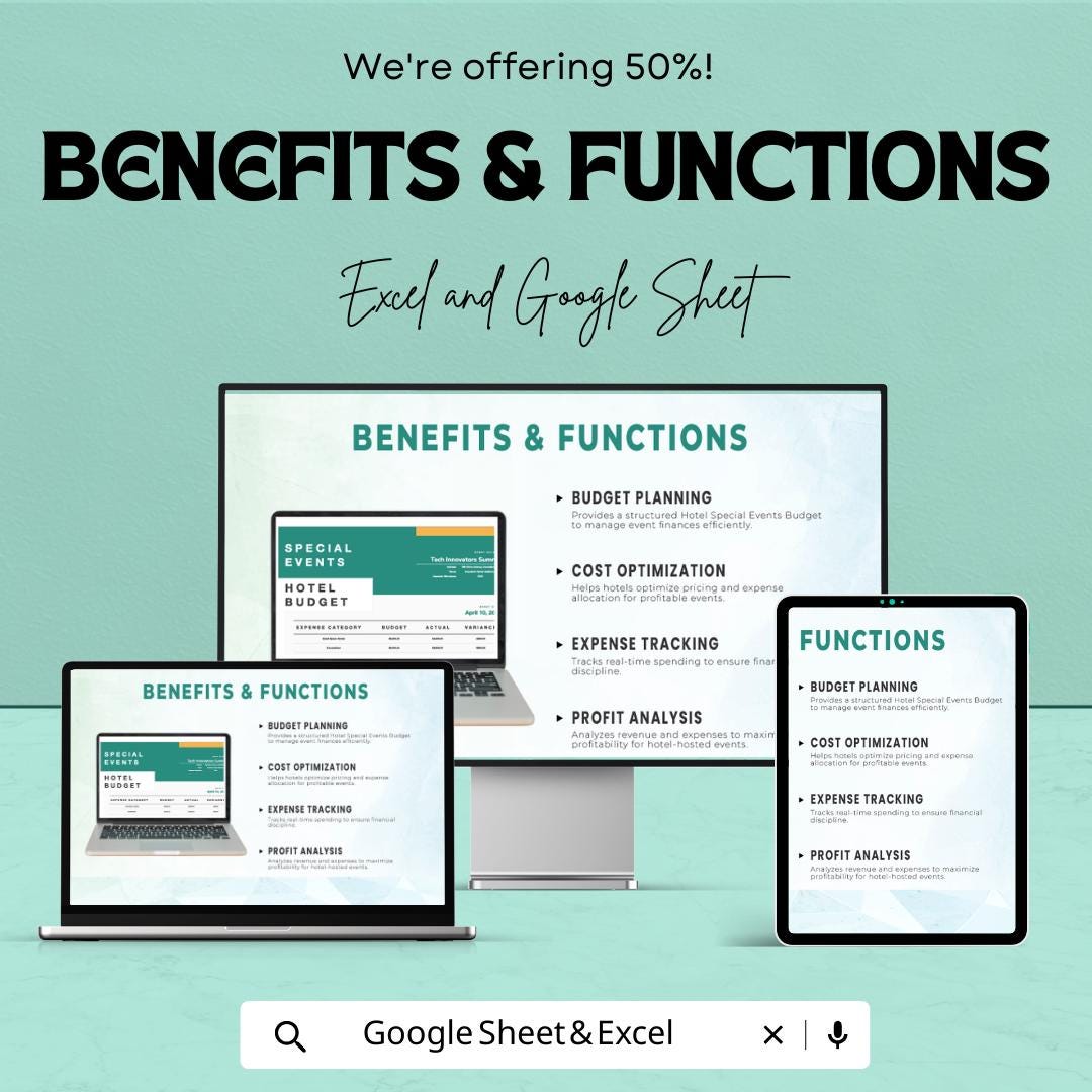 Hotel Special Events Budget Template, Event Budget Spreadsheet, Hotel Event Planner, Cost Tracker,  Hospitality Budget Tool