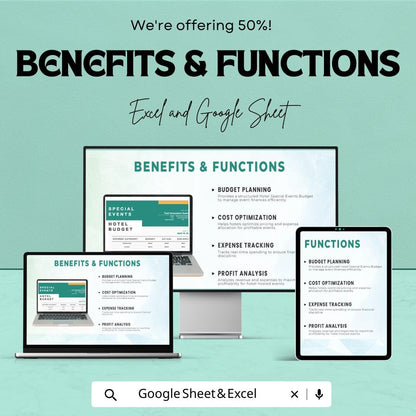 Hotel Special Events Budget Template, Event Budget Spreadsheet, Hotel Event Planner, Cost Tracker,  Hospitality Budget Tool