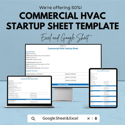 Commercial HVAC Startup Sheet Template | HVAC Commissioning Form | HVAC Checklist Excel | Startup Report Template | Google Sheets