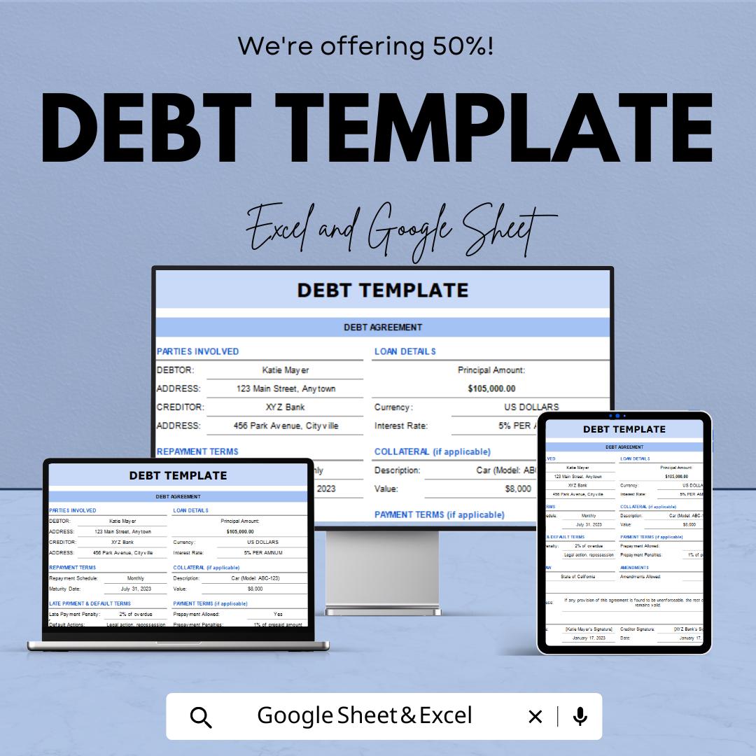 Debt Template | Excel and Google Sheets | Loan Agreement Template | Debt Tracker | Payment Schedule | Editable Finance Spreadsheet