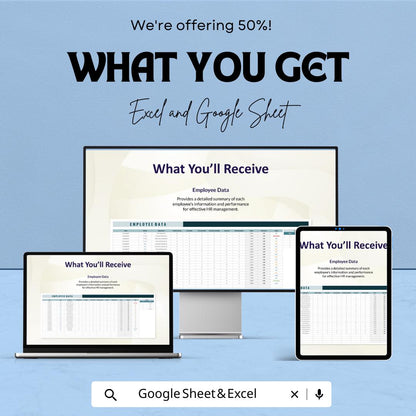 HR Dashboard | Excel and Google Sheets Template for Employee Data & Performance Tracking | Workforce Analytics and HR Management Tool