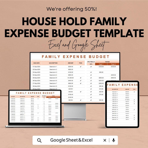 Household Family Expense Budget Template | Monthly Budget Planner | Family Finance Tracker | Expense Spreadsheet