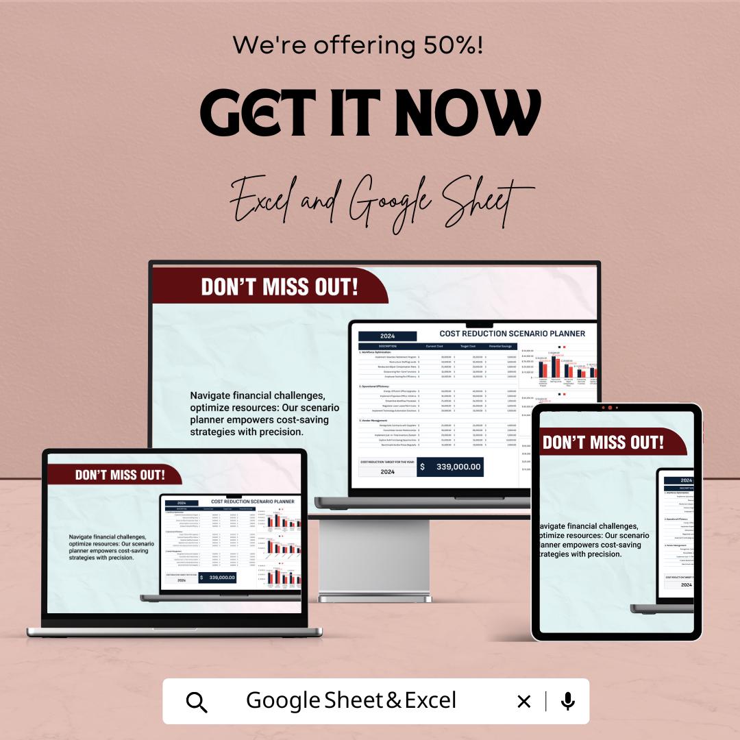 Financial Cost Reduction Scenario Planner Sheet | Excel & Google Sheet Template for Budget Planning and Cost Saving