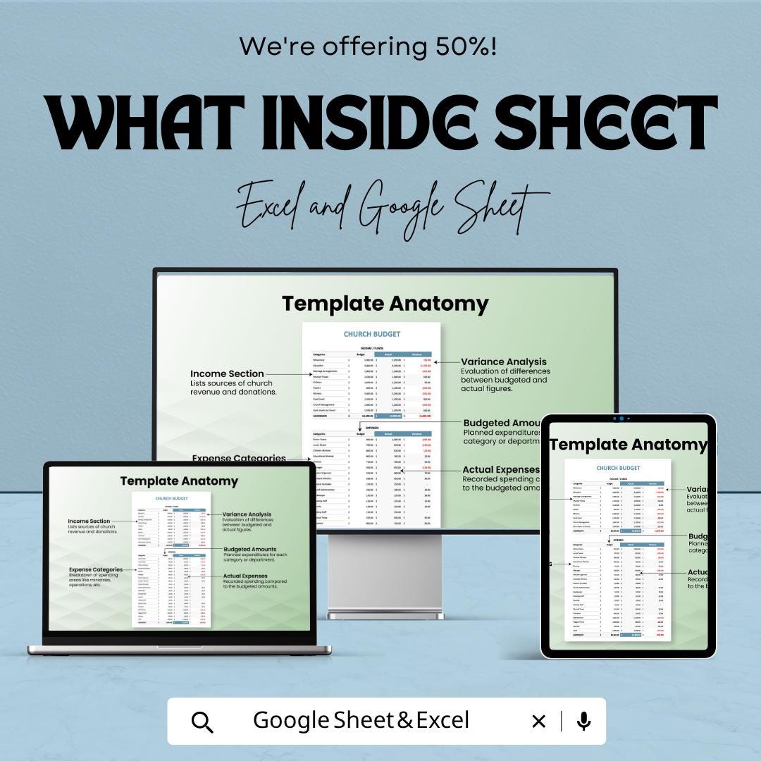Printable Church Budget Template Excel Google Sheets | Church Financial Planner Spreadsheet | Ministry Budget Tracker | Donation Expense