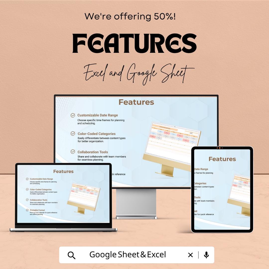 Social Media Content Calendar Template | Social Media Planner Spreadsheet | Content Scheduling Sheet | Marketing Planner