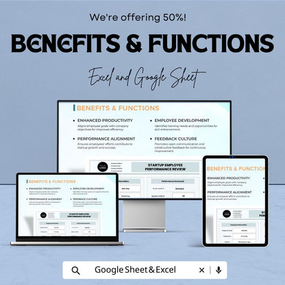 Startup Employee Performance Review Template | Excel & Google Sheets | Employee Evaluation Form | Performance Review Tracker