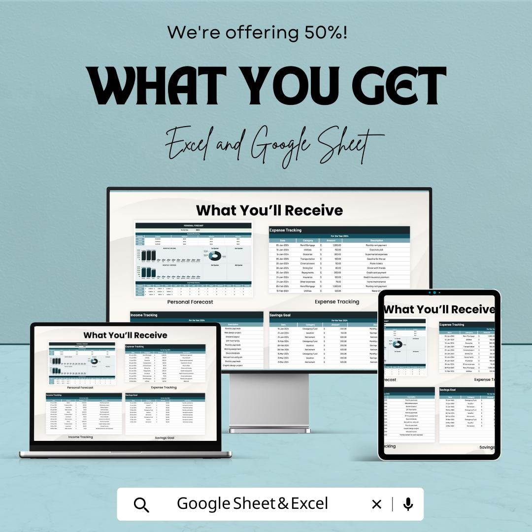 Personal Forecast Template | Personal Planning Spreadsheet | Goal and Expense Tracker | Excel & Google Sheets