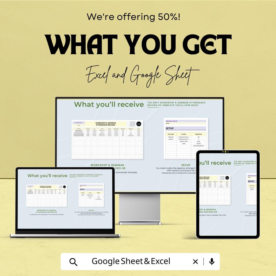 Workshop & Seminar Attendance Record HR Template | Excel and Google Sheets | Training Attendance Tracker | Employee Event Log Spreadsheet