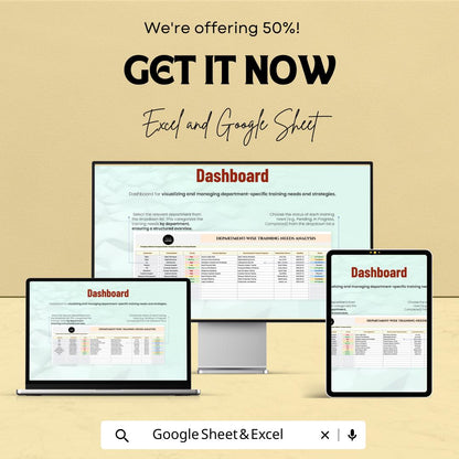 Department-wise Training Needs Analysis HR Template | Excel & Google Sheets | HR Training Planning Dashboard