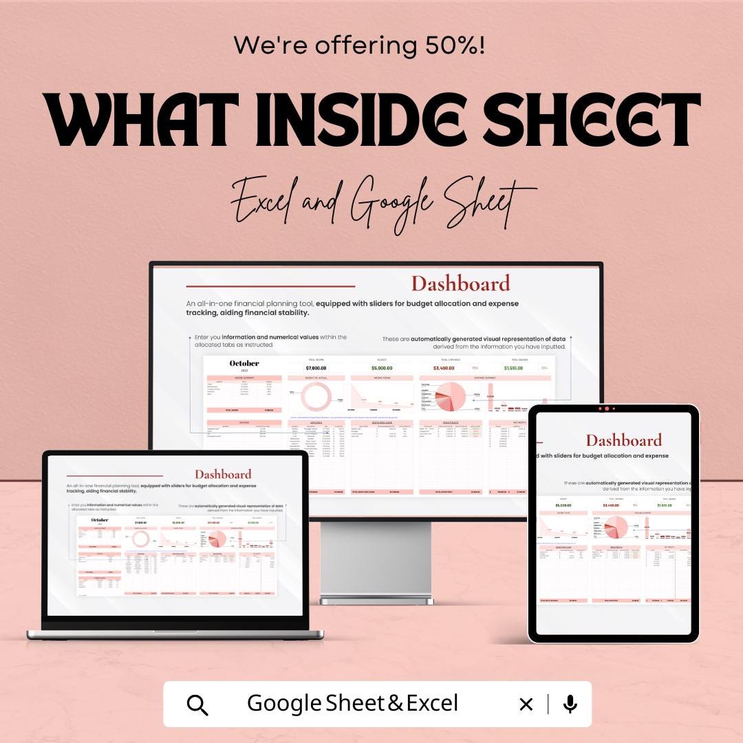 Financial Planner Template | Monthly Budget Spreadsheet | Income Expense Tracker | Personal Finance Sheet
