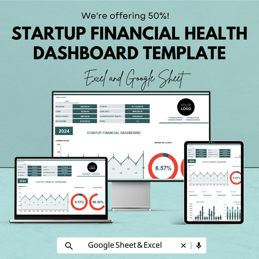 Startup Financial Health Dashboard Template | Excel and Google Sheets | Startup KPI Dashboard | Financial Metrics Tracker |