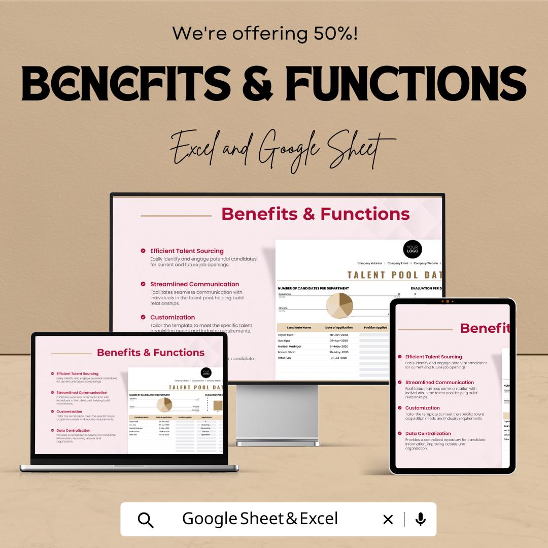 Talent Pool Database HR Sheet – Employee Candidate Tracker, HR Dashboard Template, Excel & Google Sheets, Recruitment Management |