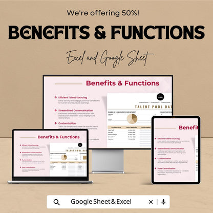 Talent Pool Database HR Sheet – Employee Candidate Tracker, HR Dashboard Template, Excel & Google Sheets, Recruitment Management |