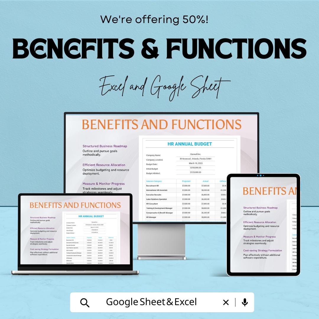 HR Annual Budget Template | Excel and Google Sheets | 50% Off! | Employee Budgeting & Financial Planner